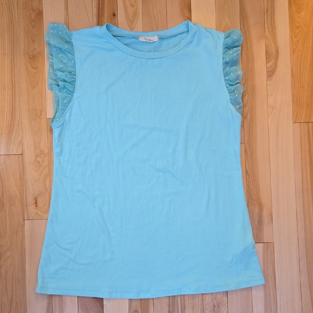 Le Amis Light Blue Ruffle Sleeve Blouse Size Small NWOT
